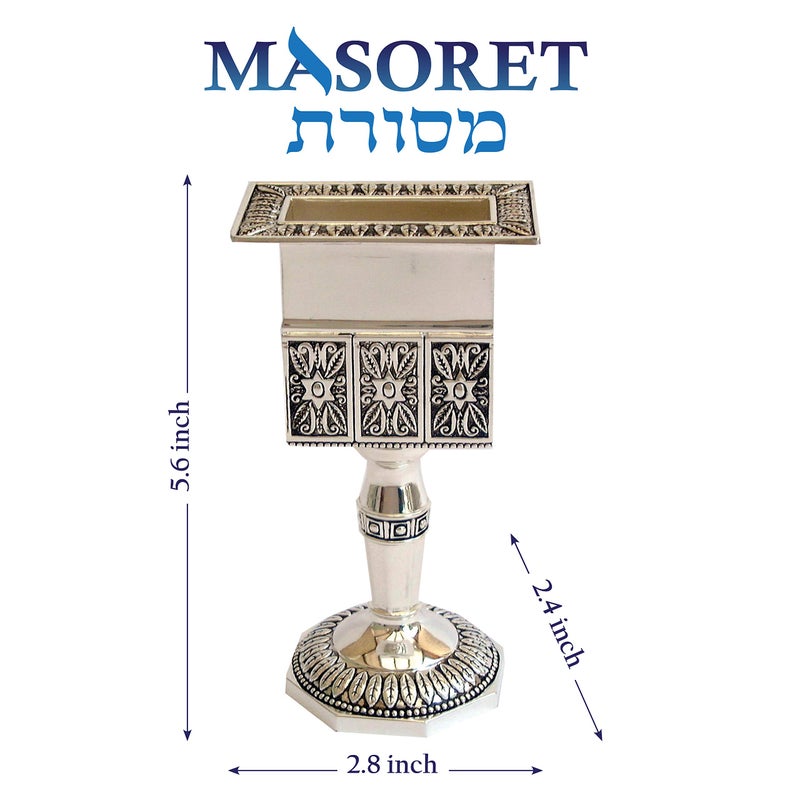MASORET Nickel Havdalah Candle Holder 5.6 Inches Octagon Havdalah Candle Holder, Elegant Jewish Hanukkah Candleholder Stand - Image 1